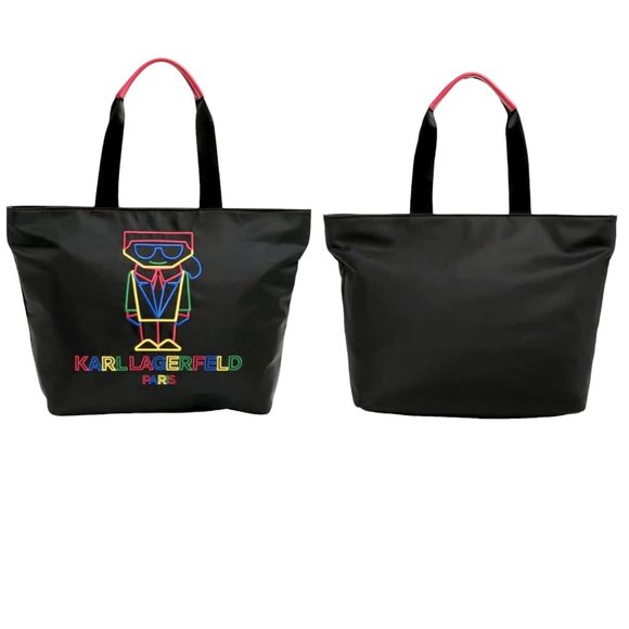 Karl Lagerfeld Paris Amour Womens Black Tote Bag Shoulder Strap Zip Closure NWT - Picture 3 of 11